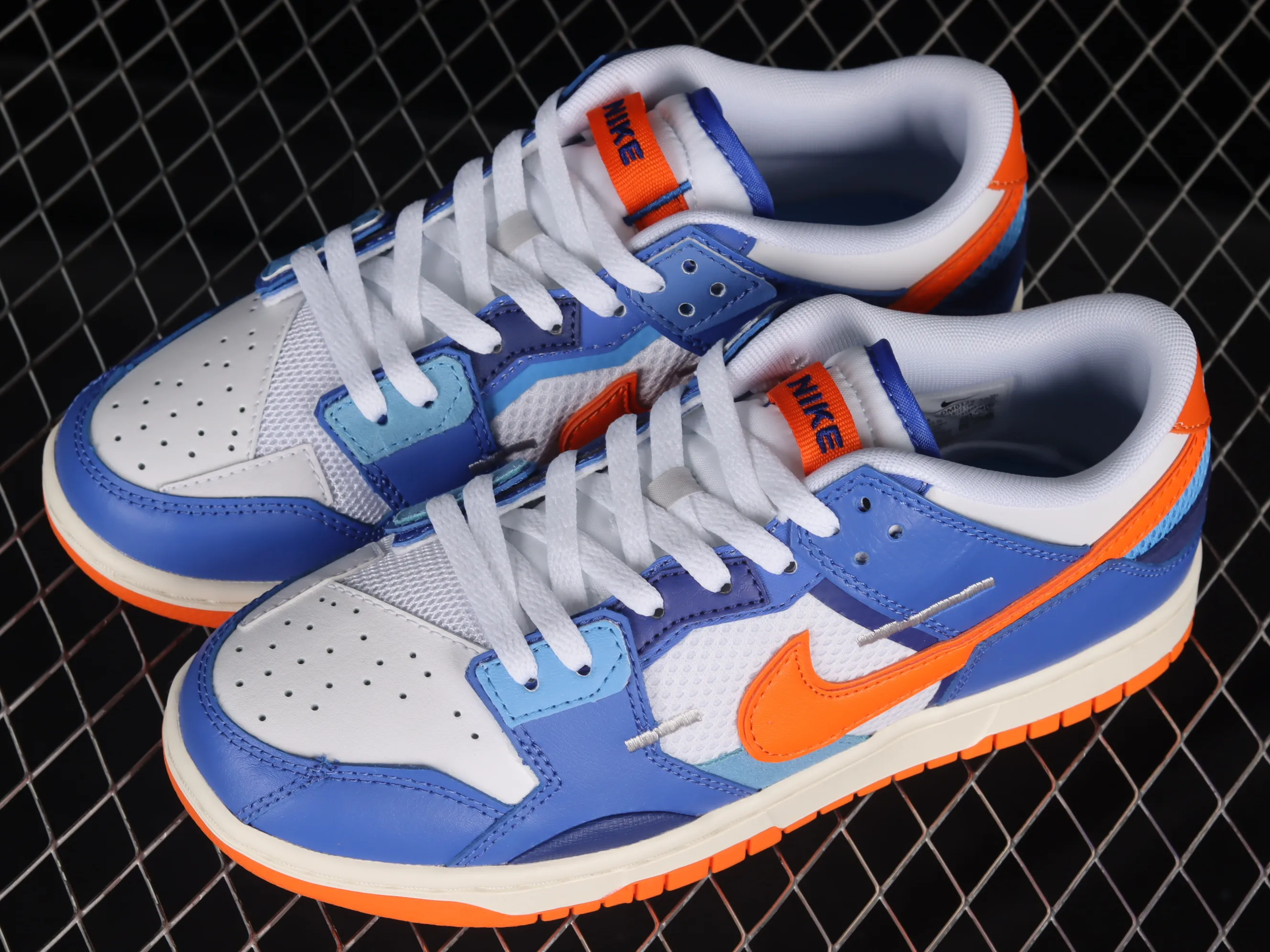 All categories Nk SB Dunk Series Nk SB Dunk Low low-top skate shoes #ZG version Nk Dunk Scrap blue white orange Knicks stitched low-top skate shoes DM0128-100